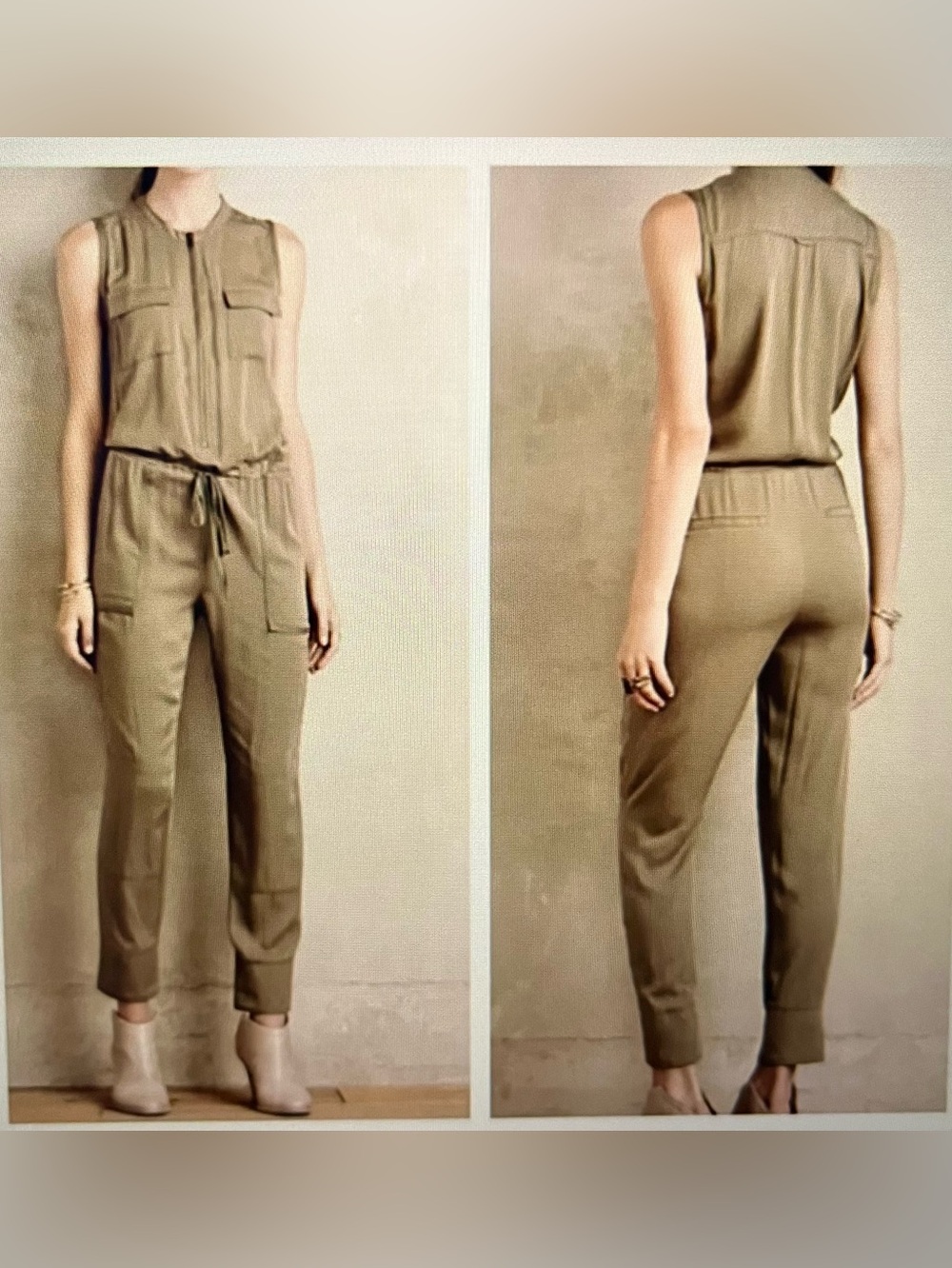 Elevenses Anthropologie Sleeveless Olive Jumpsuit S